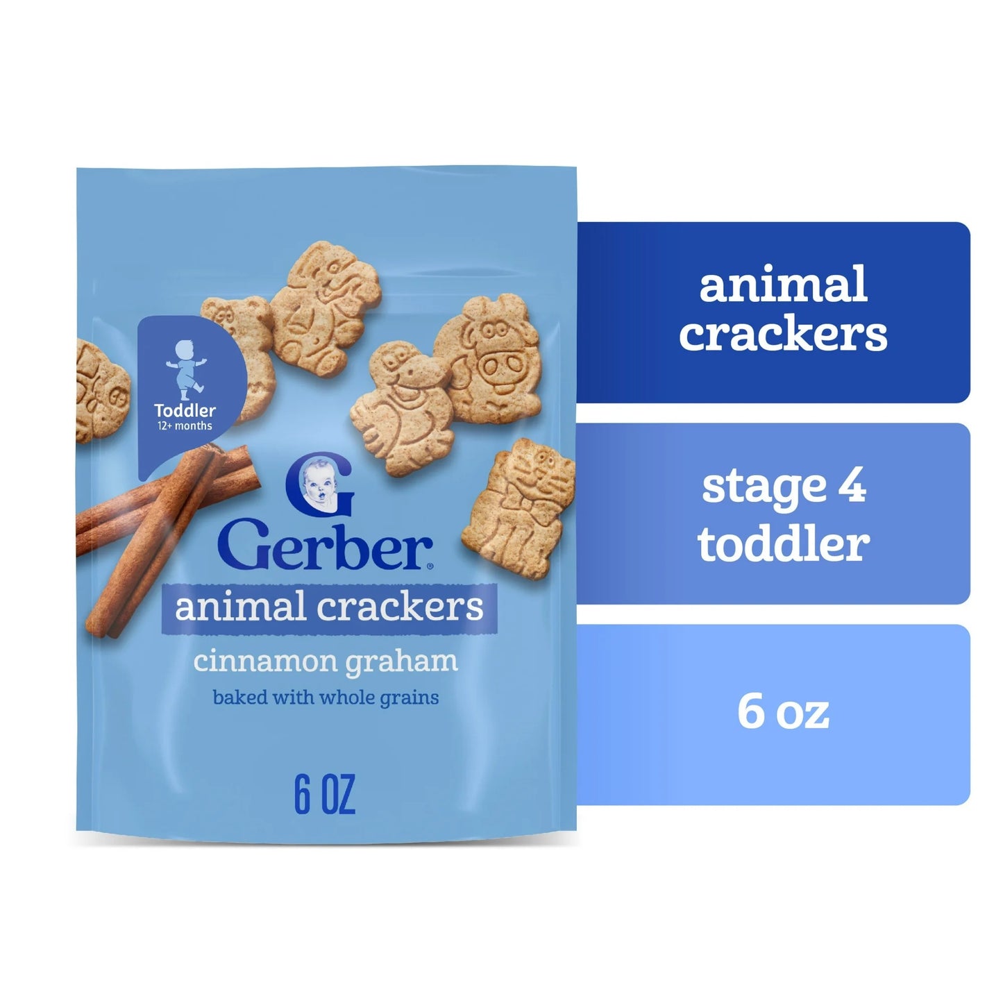 Gerber Toddler Snacks for Baby, Cinnamon Graham Animal Crackers, 6 oz Bag