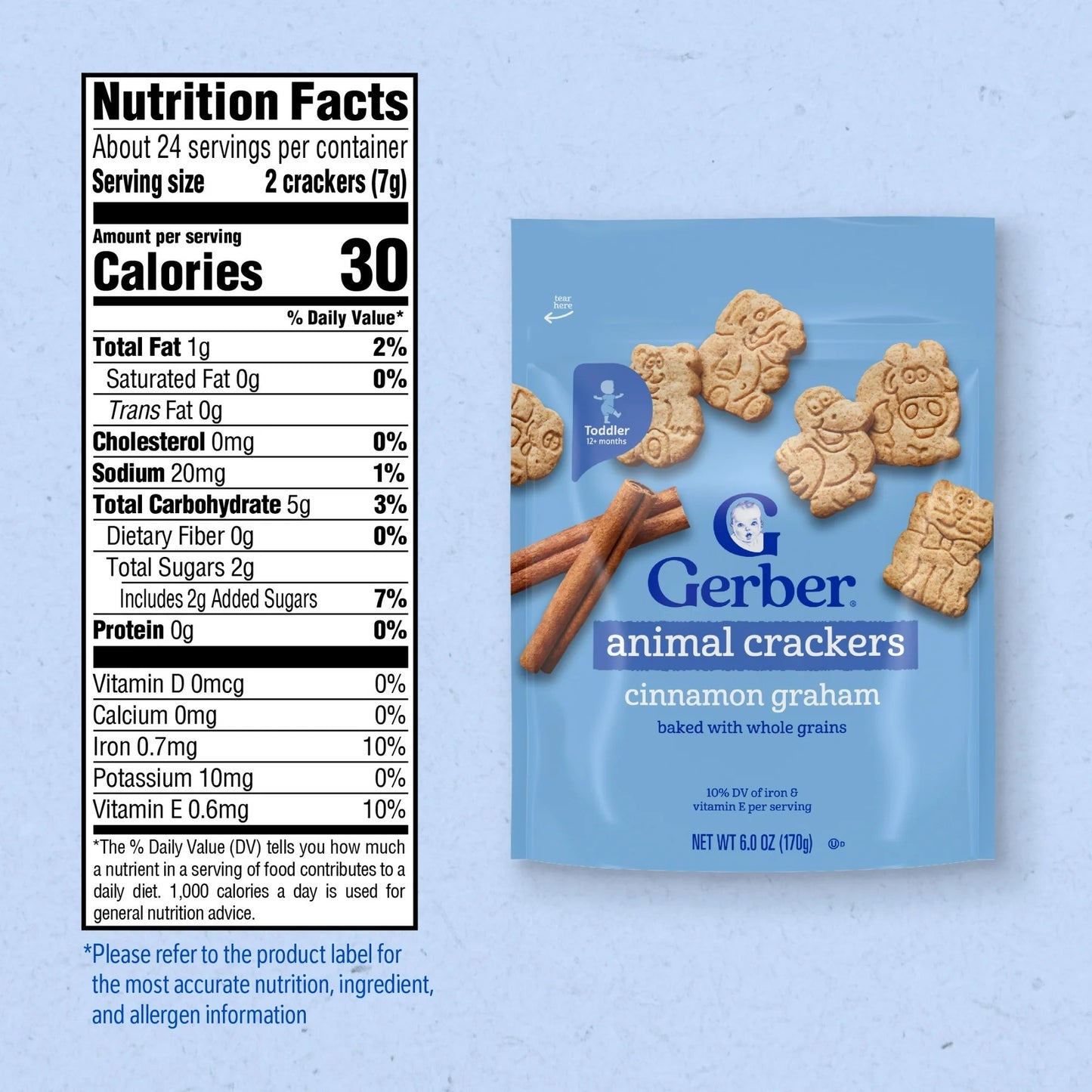Gerber Toddler Snacks for Baby, Cinnamon Graham Animal Crackers, 6 oz Bag