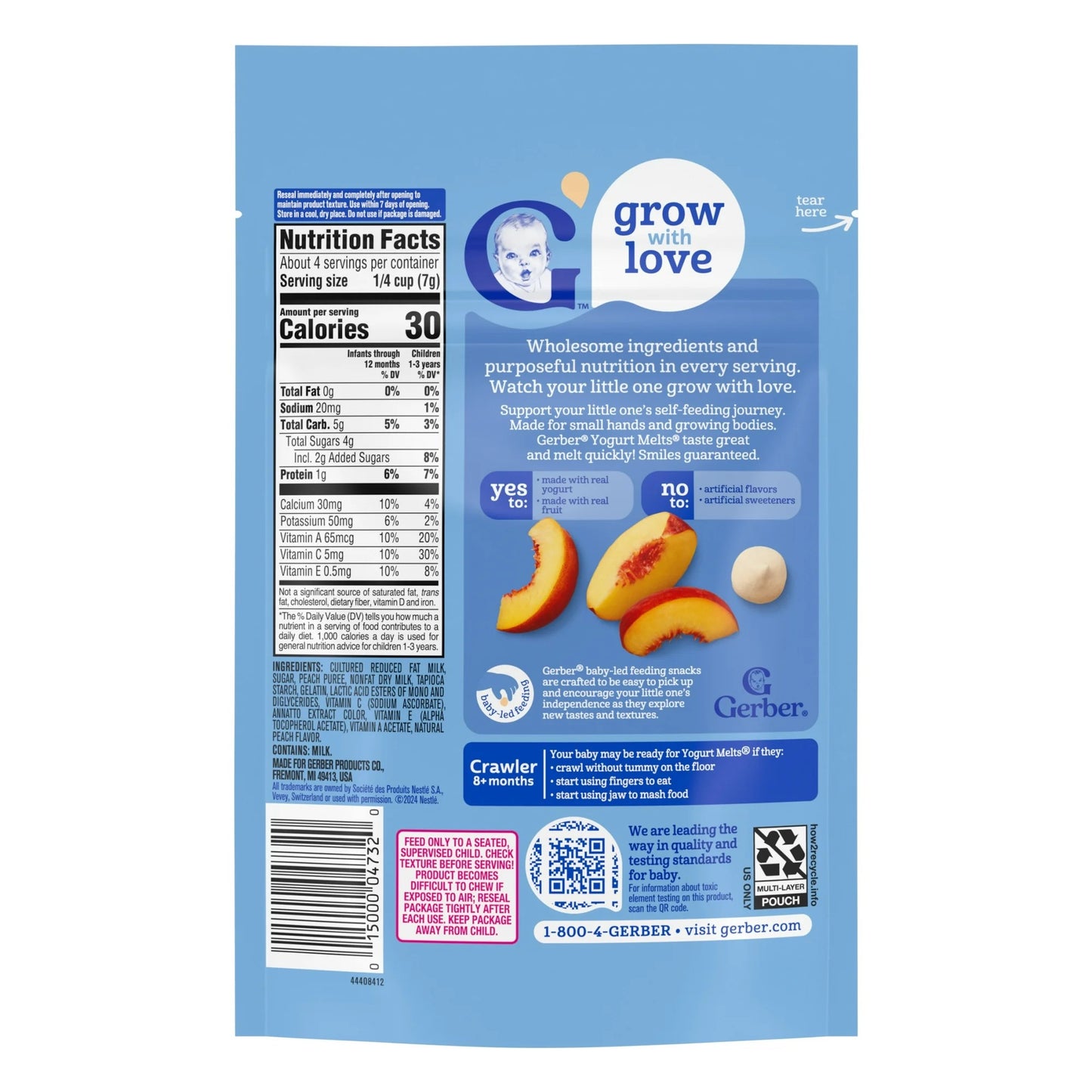 Gerber Stage 3 Baby Food Snacks, Peach Yogurt Melts, 1 oz Bag