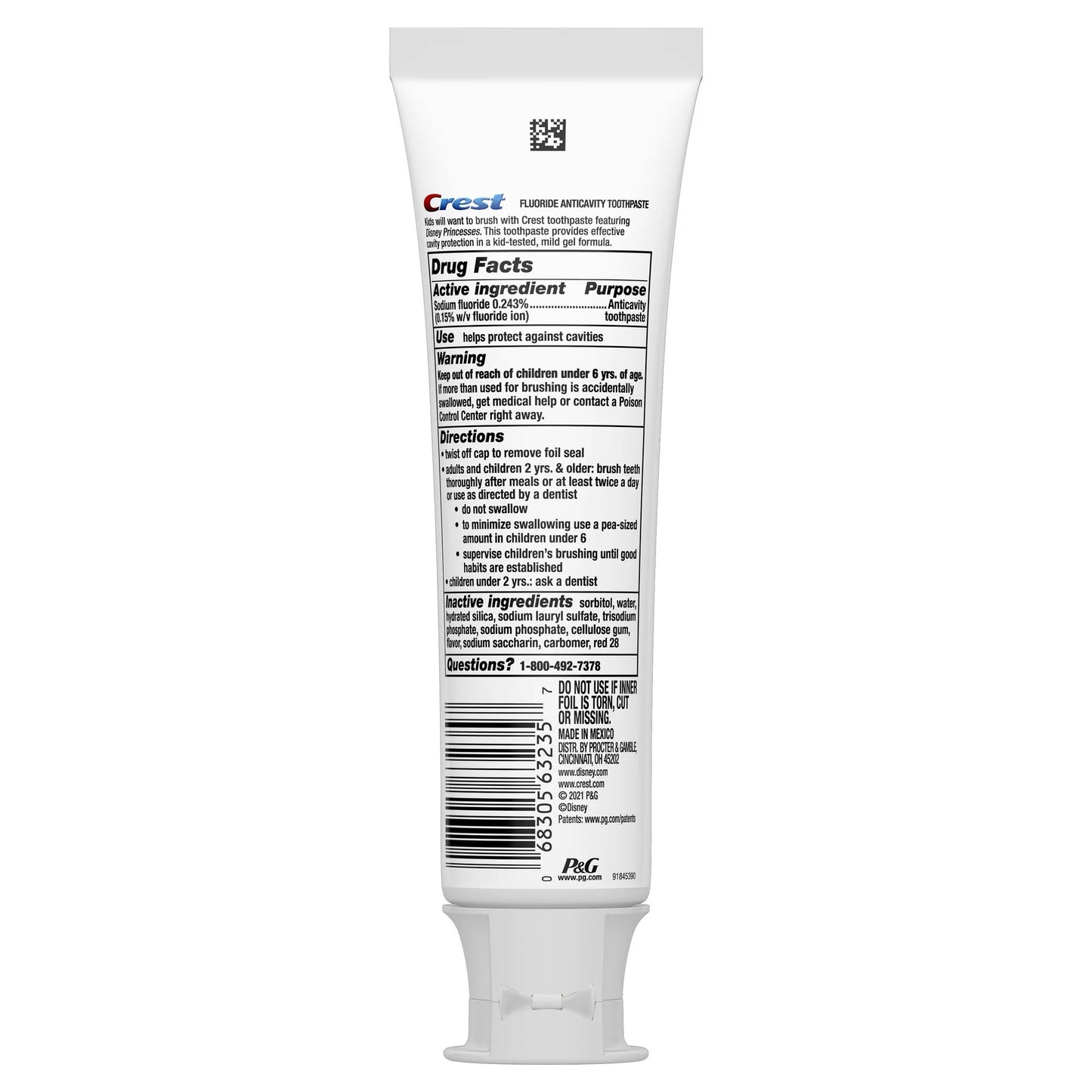 Crest Kids Toothpaste with Fluoride, Disney Princesses, Bubblegum Flavor, 4.2 oz