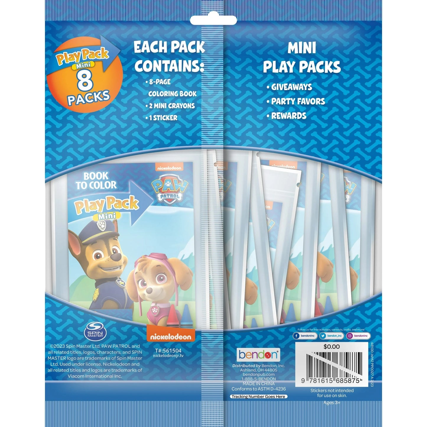 PAW Patrol 8 Count Mini Play Pack with Small Coloring Book and Crayons, Paper Party Favors