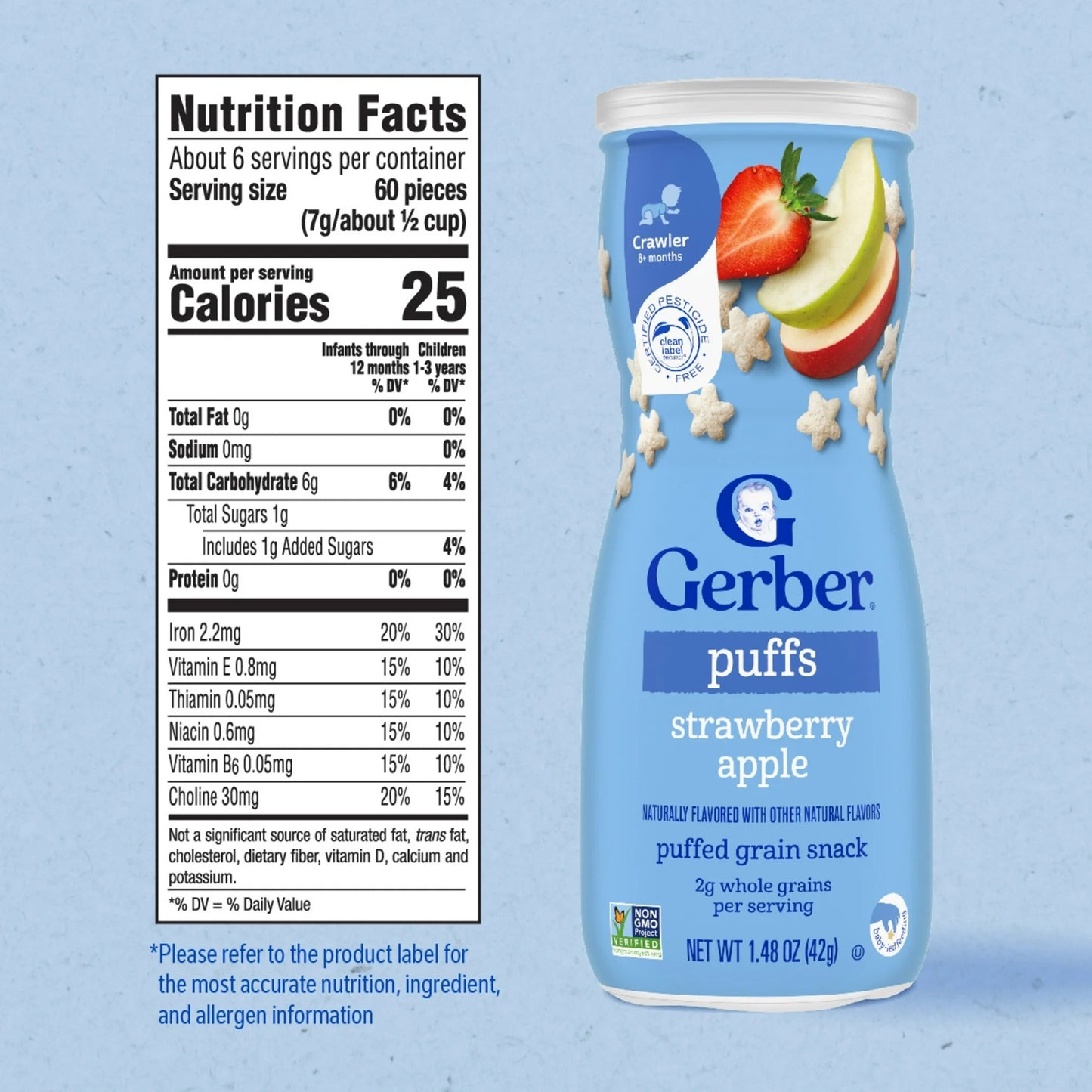 Gerber Snacks for Baby Grain & Grow Puffs, strawberry apple, 1.48oz