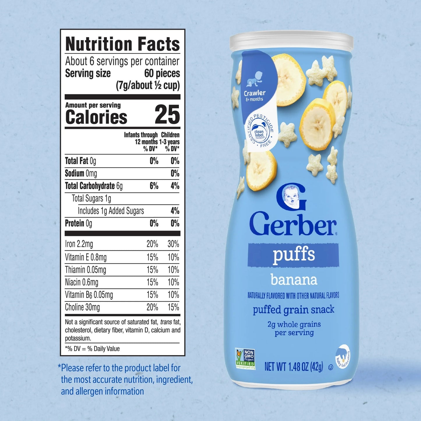 Gerber Snacks for Baby Grain & Grow Puffs, Banana, 1.48 oz Canister
