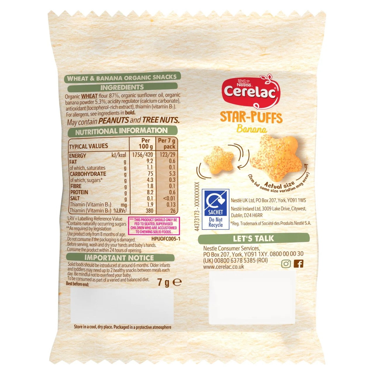 Nestle Cerelac Banana Star-Puffs 8+ Months 7g