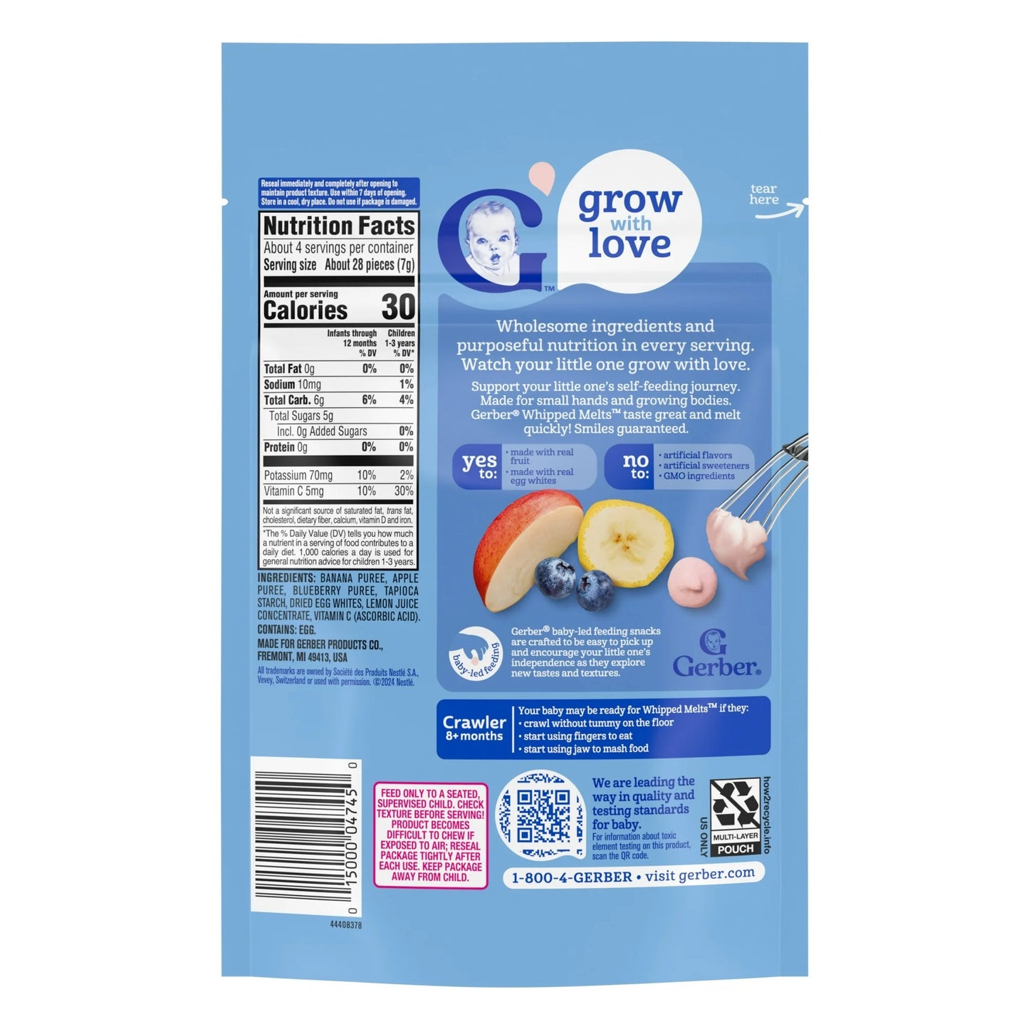 Gerber Stage 3 Baby Food, Banana Blueberry Whipped Melts, 0.85 oz Bag