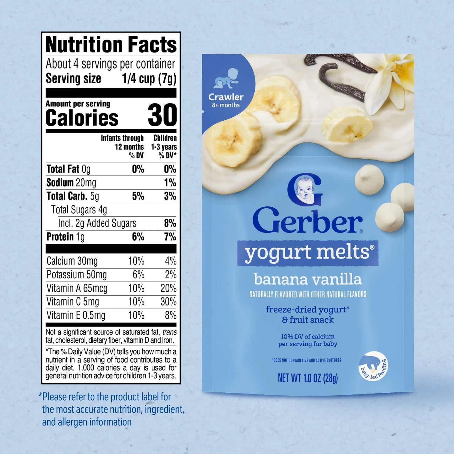 Gerber Stage 3 Baby Food Snacks, Banana Vanilla Yogurt Melts, Baby Led Feeding 1 oz