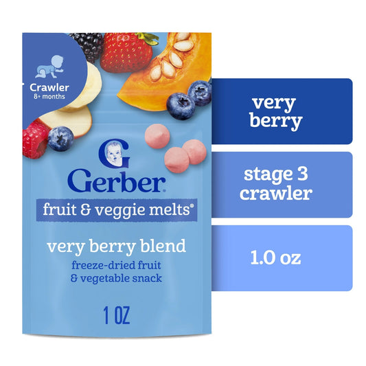 Gerber Snacks for Baby Fruit & Veggie Melts Baby Snack, Very Berry Blend, 1 oz Bag