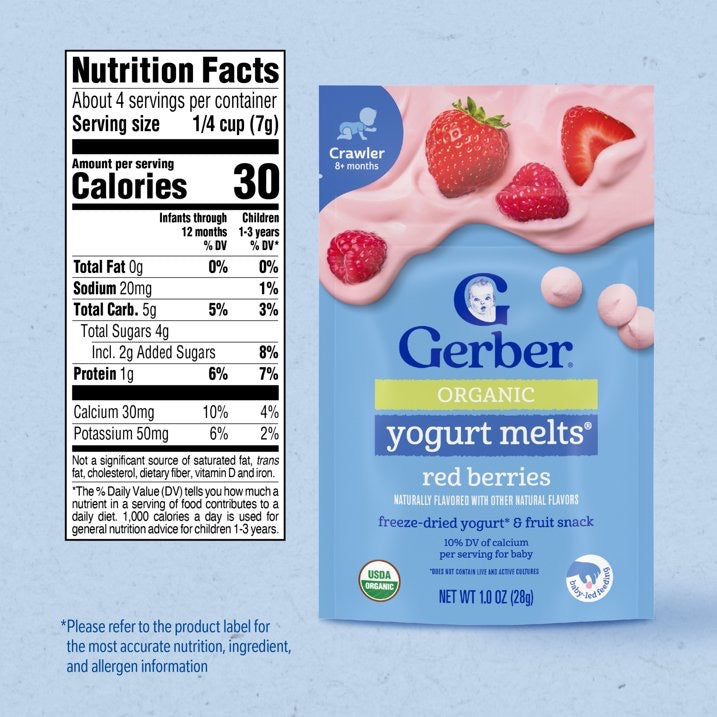Gerber Organic Stage 3 Baby Food, Red Berries Yogurt Melts, 1 oz Bag