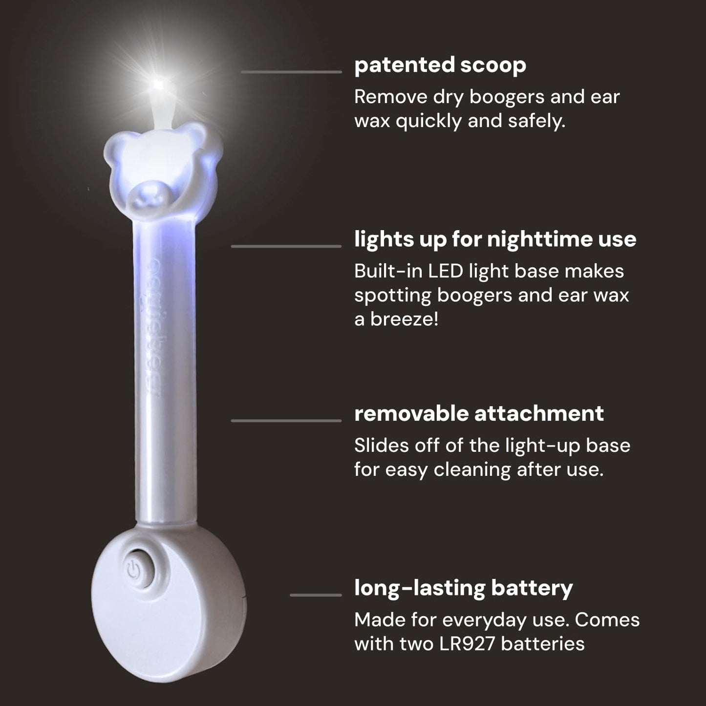 oogiebear Brite - Baby Nose Cleaner and Ear Wax Removal Tool with LED light