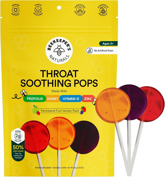 Kids Throat Soothing Lollipops by Beekeeper's Naturals - Doctor Formulated Immune Support