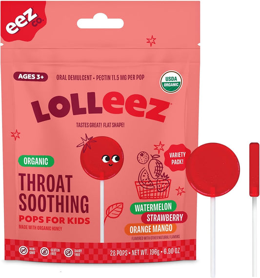 Lolleez Organic Lollipops for Kids Sore Throat Relief 28 Count