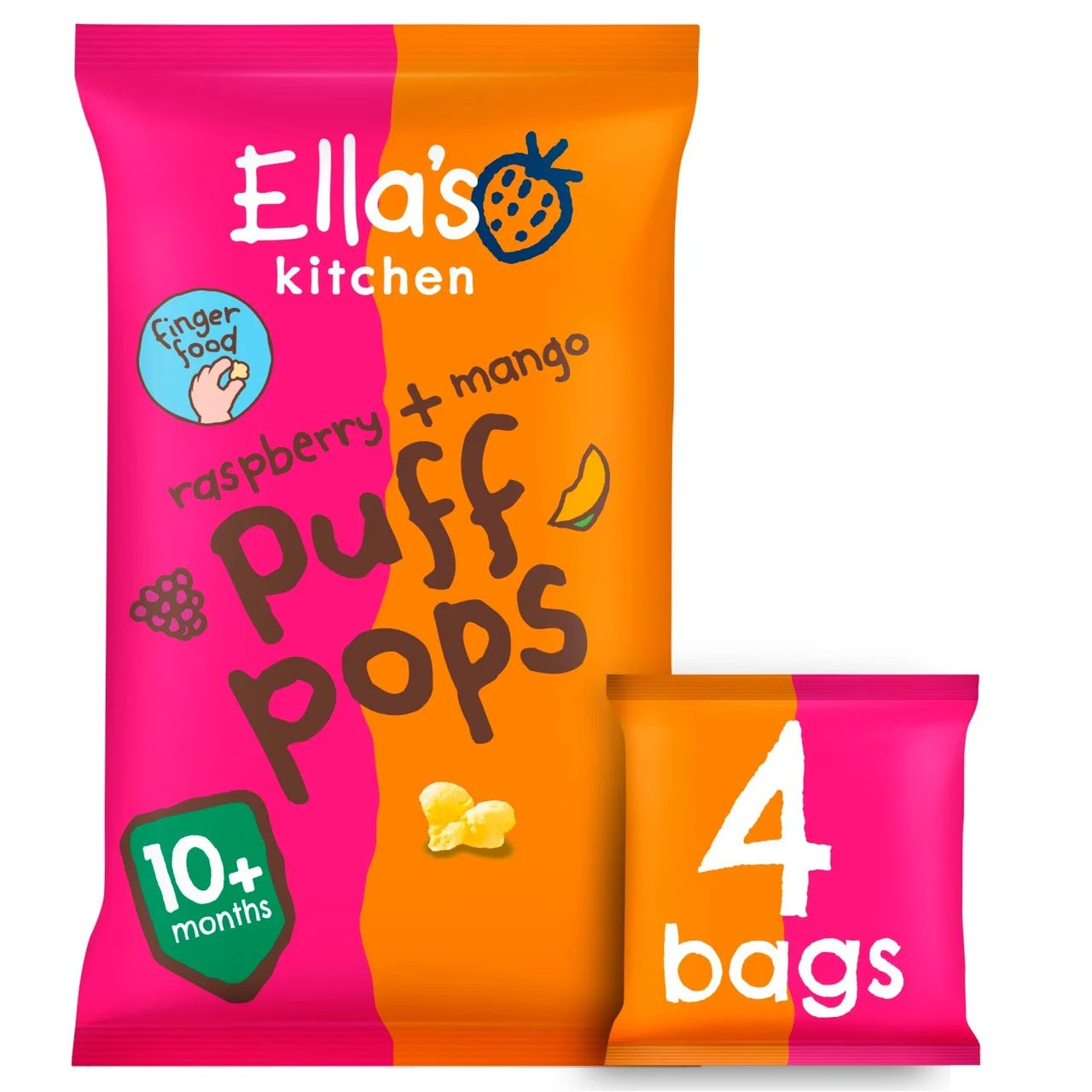 Ella's Kitchen Raspberry + Mango Puff Pops Multipack Baby Snack 10+ Months 4 x 9g