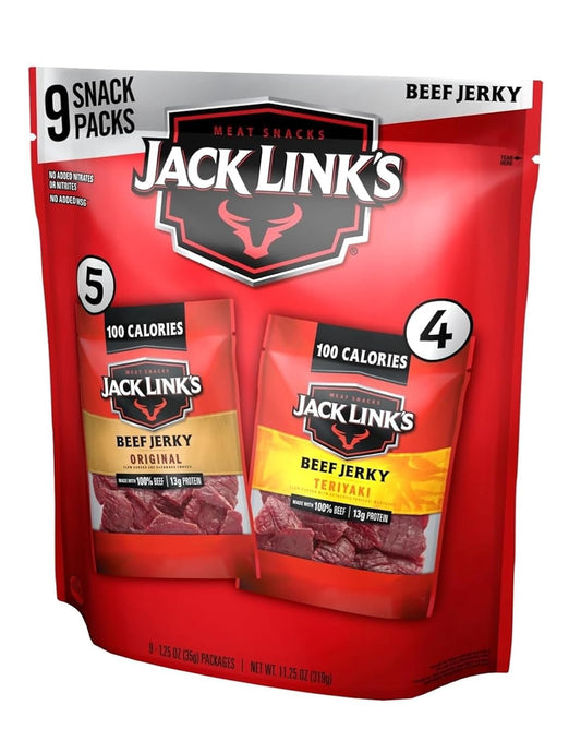 Jack Link's Beef Jerky Variety Pack, Individual Bags - 1.25 Oz (Pack of 9)