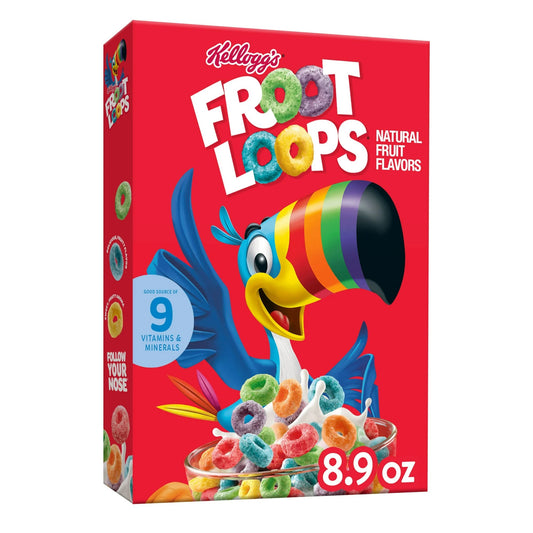 Kellogg’s Froot Loops Breakfast Cereal, Good Source of Fiber, 15g Whole Grain, 8.9 oz
