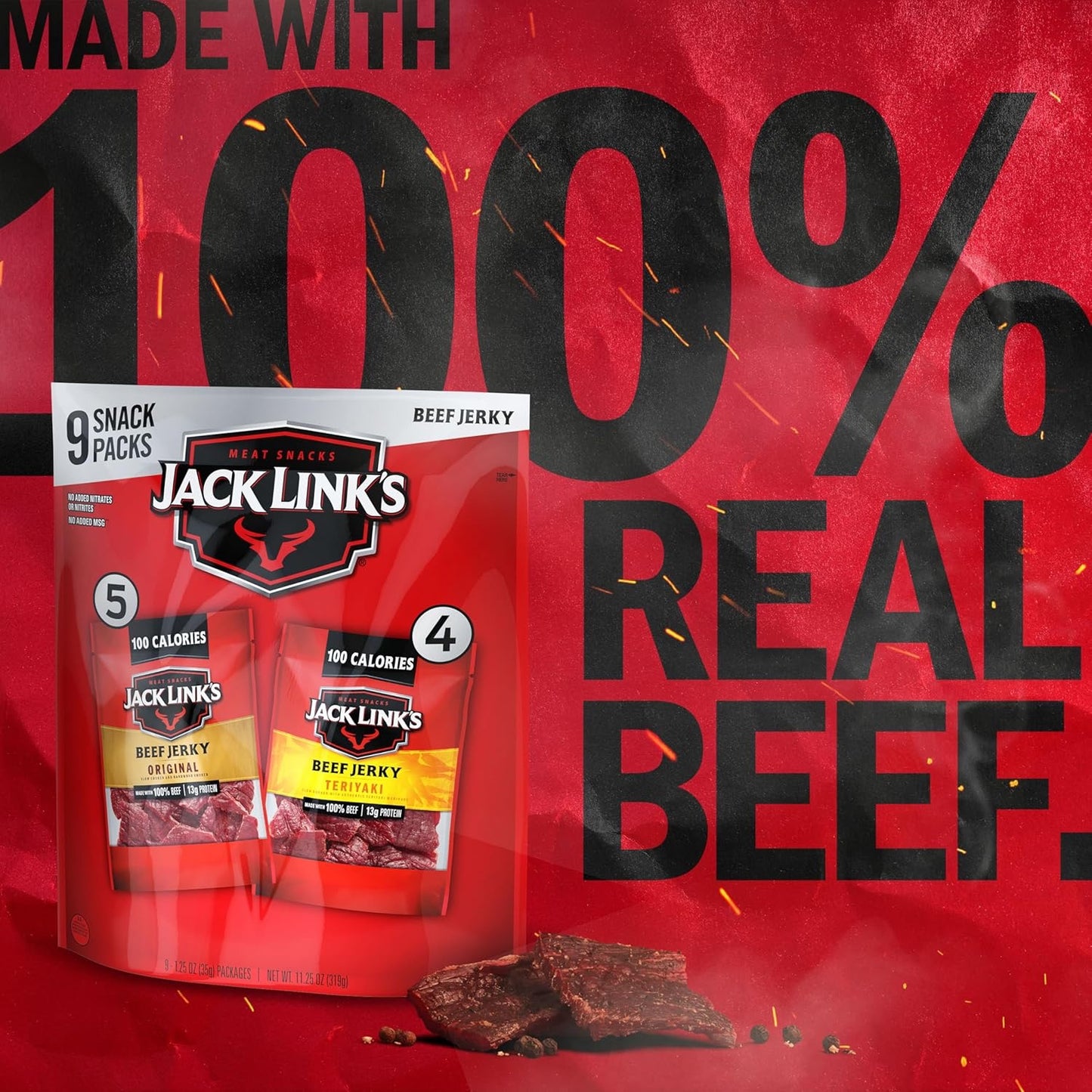 Jack Link's Beef Jerky Variety Pack, Individual Bags - 1.25 Oz (Pack of 9)