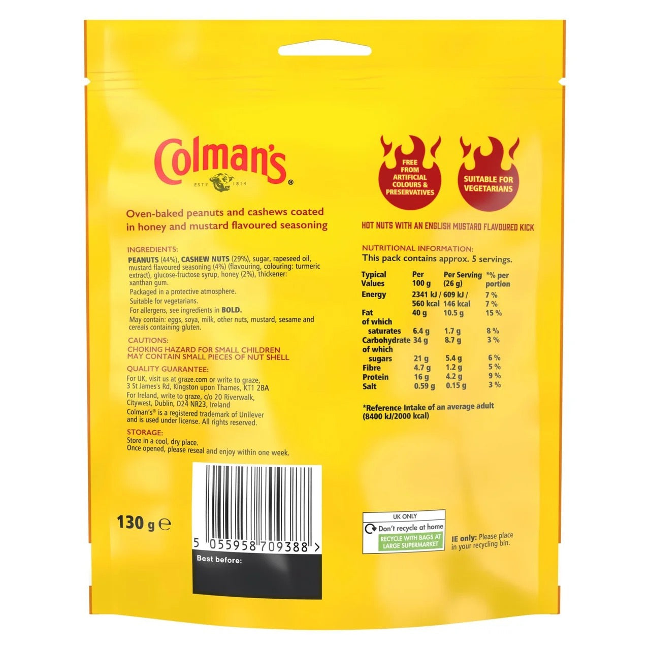 Colmans Honey & Mustard Flavoured Peanuts & Cashews 130g