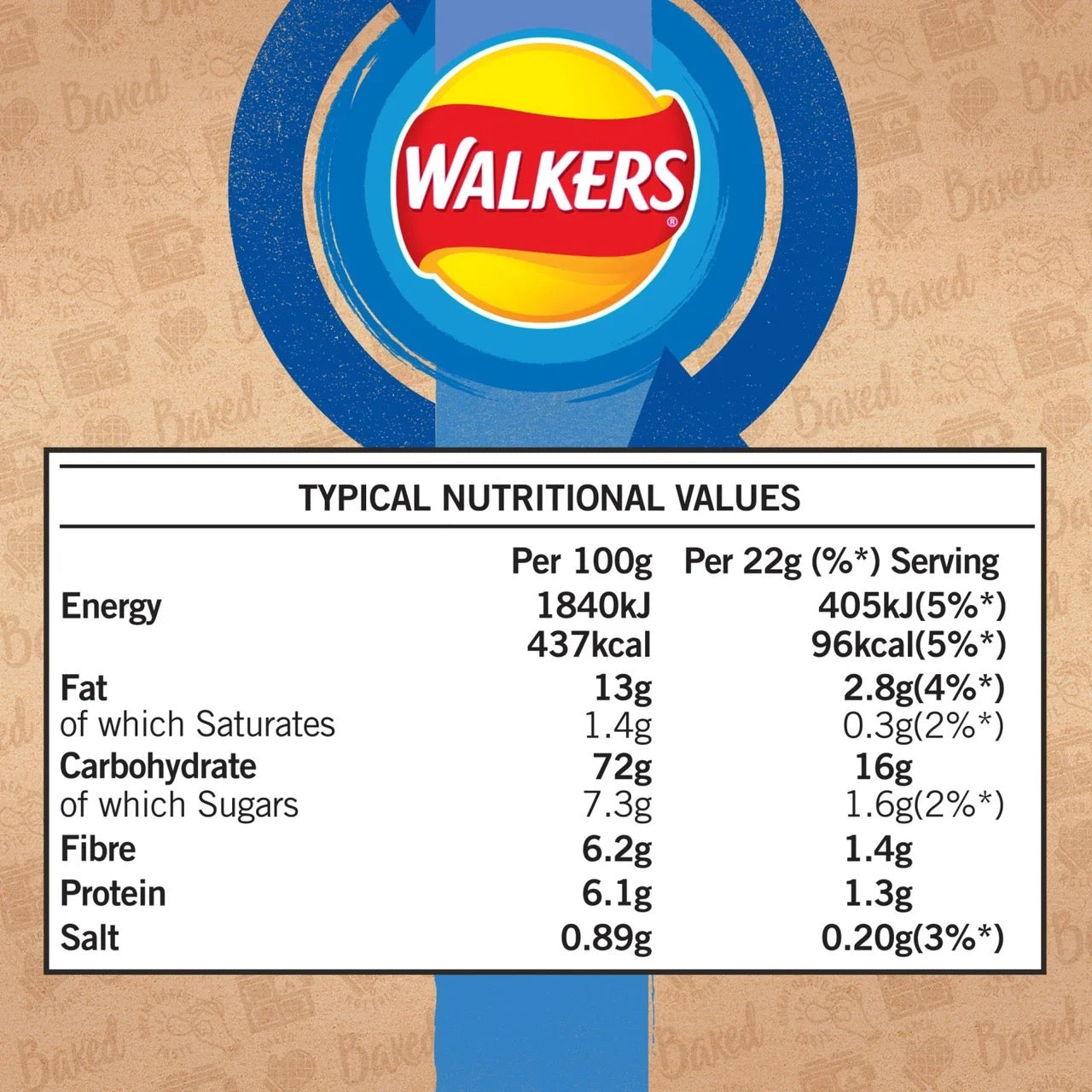 Walkers Baked Cheese & Onion Multipack Snacks Crisps 6 x 22g