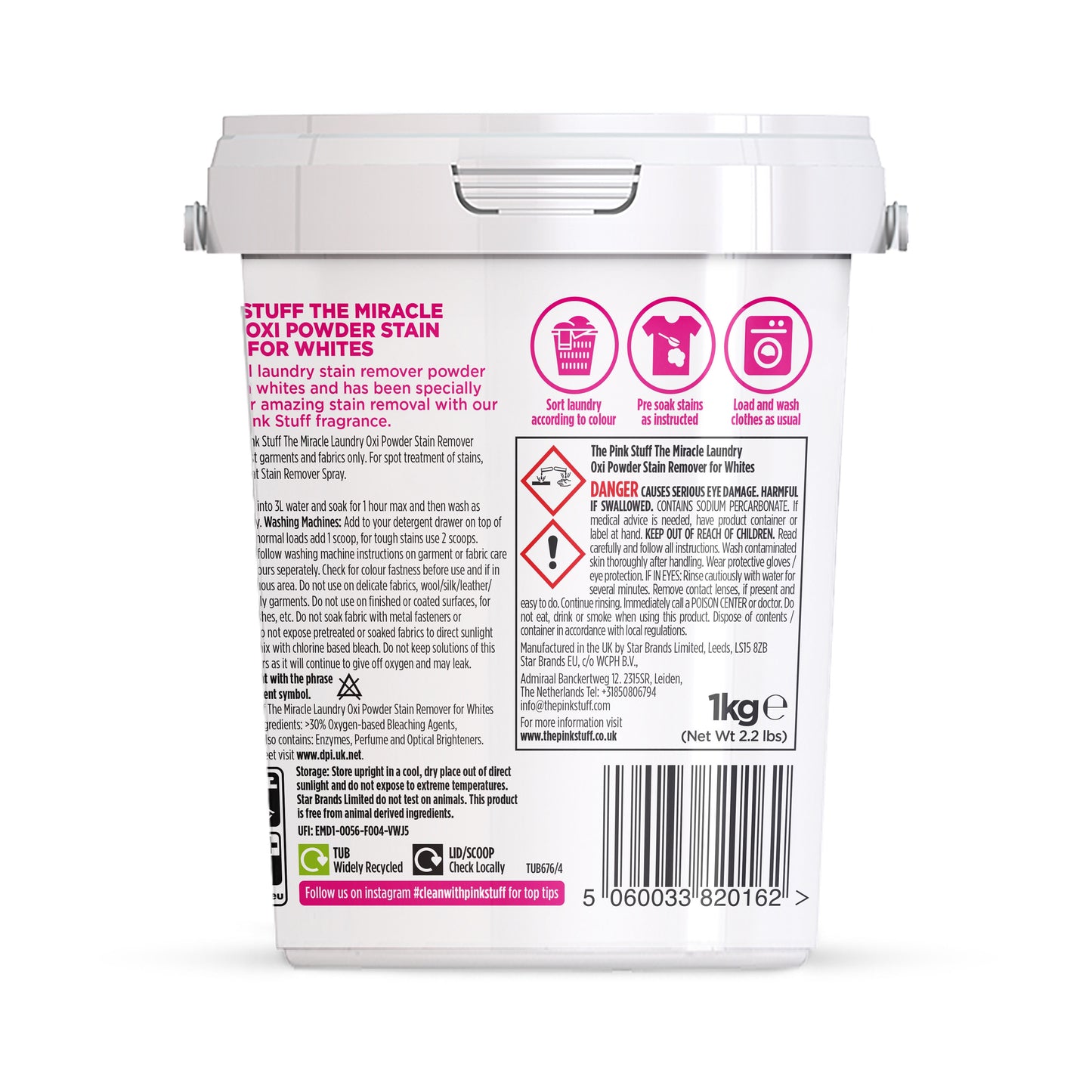 The Pink Stuff The Miracle Laundry Oxi Powder Stain Remover for Whites 1Kg
