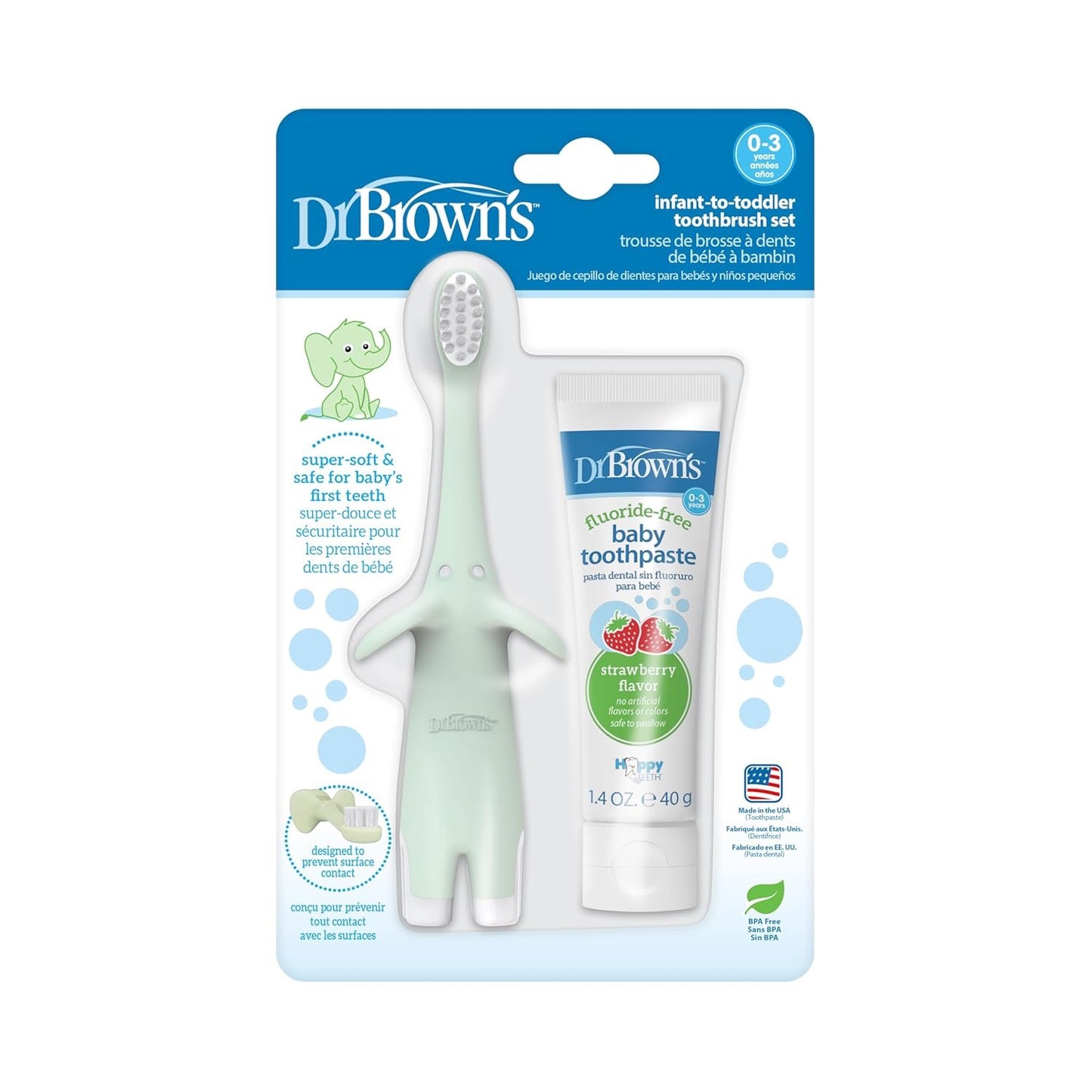 Dr. Brown’s Infant-to-Toddler Training Toothbrush Set with Strawberry Toothpaste (0–3 Years)