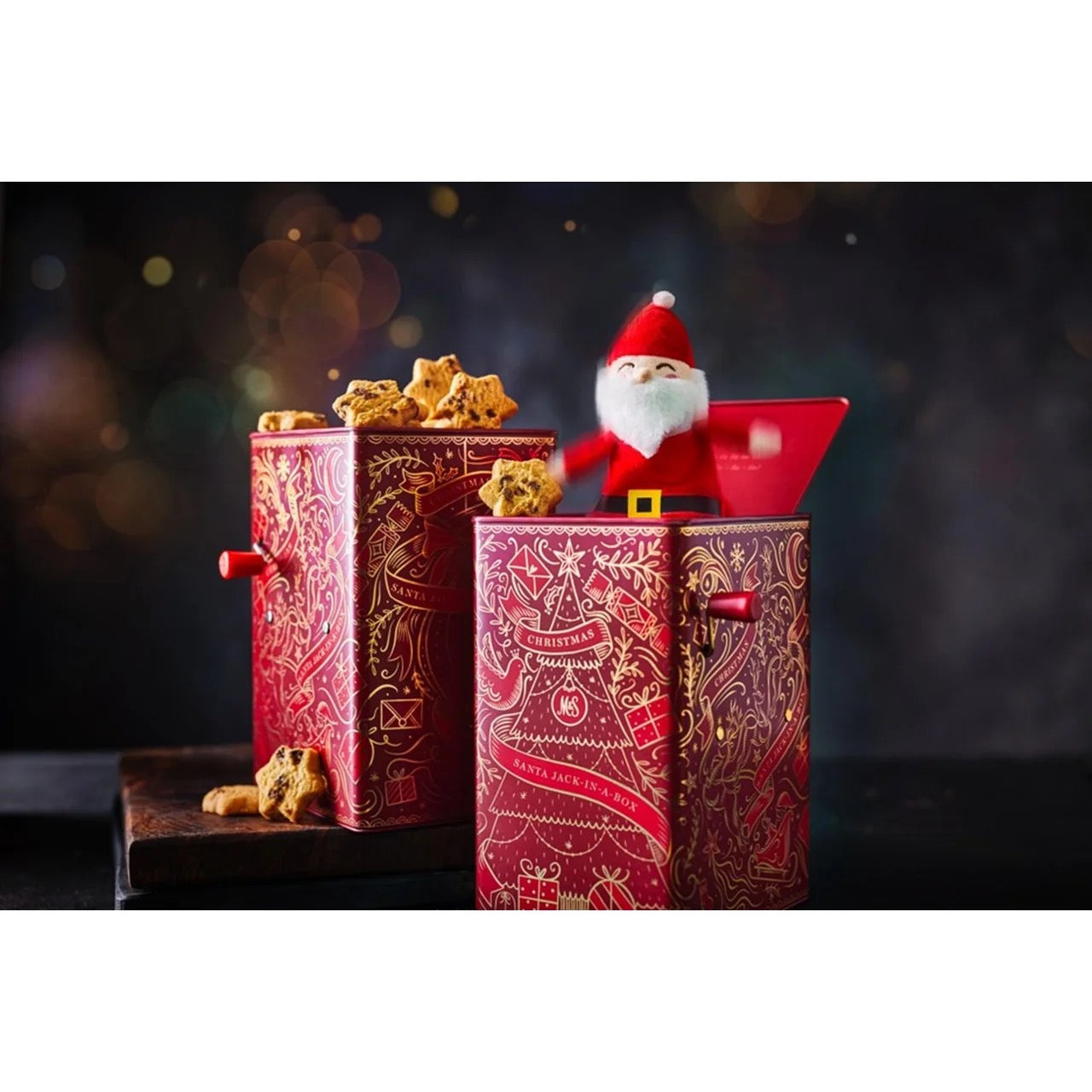 M&S Santa Jack In A Box Biscuit Tin