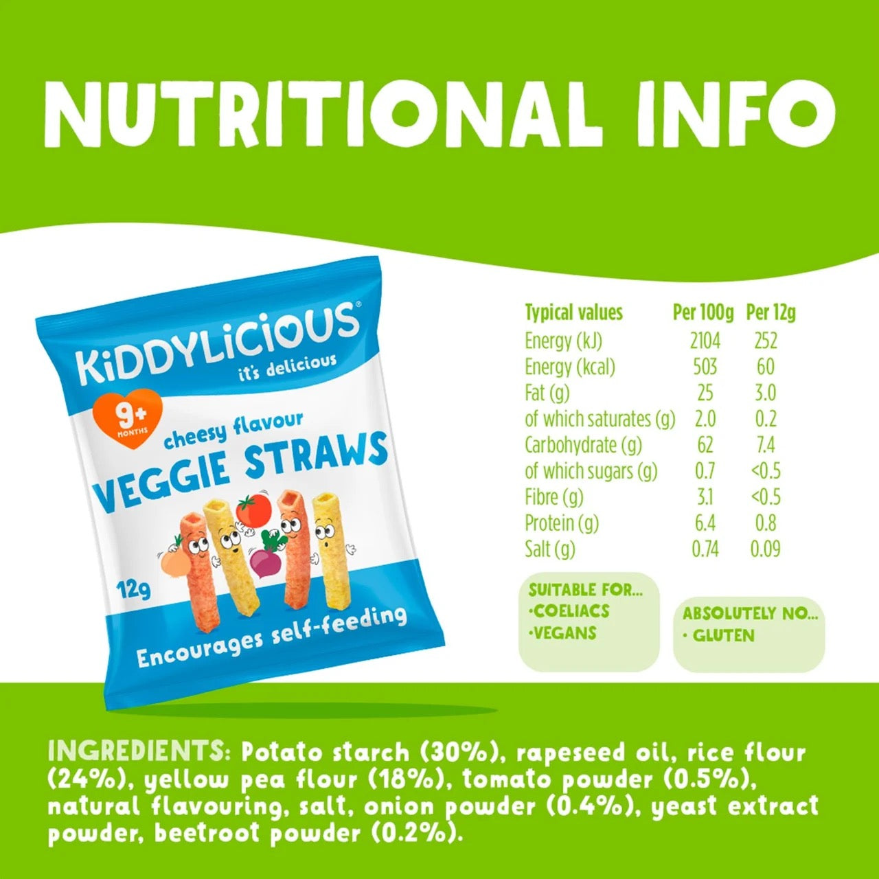 Kiddylicious Cheesy Veggie Straws, 9 mths+ 12g