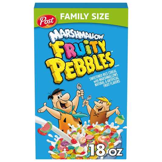 Post Fruity PEBBLES Marshmallow Cereal, Fruity Kids Cereal with Marshmallows, Crunchy 18 oz Box
