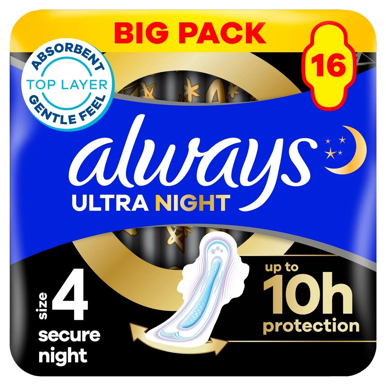 Always Ultra Sanitary Towels Secure Night With Wings (size 4) 16pk