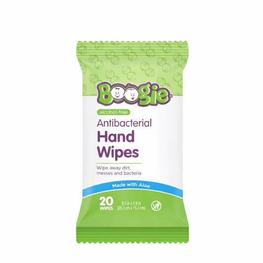 Boogie Antibacterial Hand Wipes by Boogie, Alcohol Free, Hypoallergenic and Moisturizing Aloe, for Kids and Adults -100