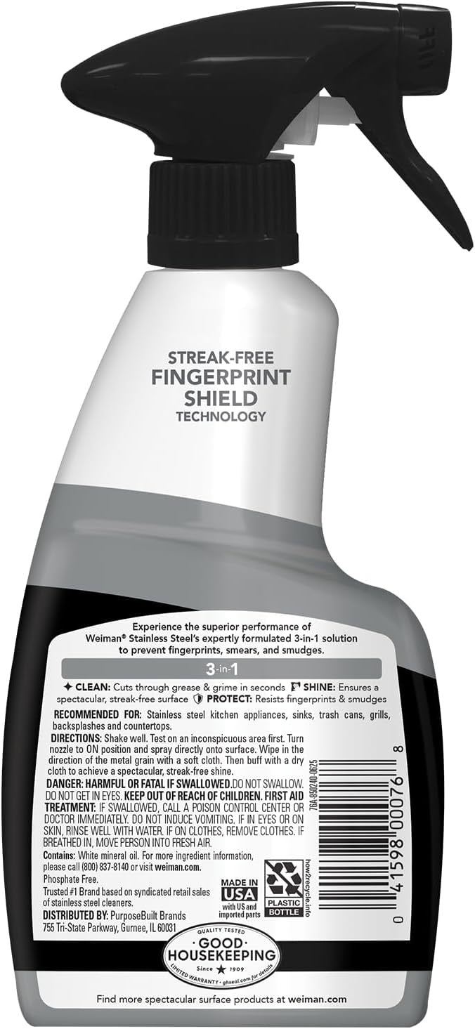 Weiman Stainless Steel Cleaner & Polish Spray (3-in-1)