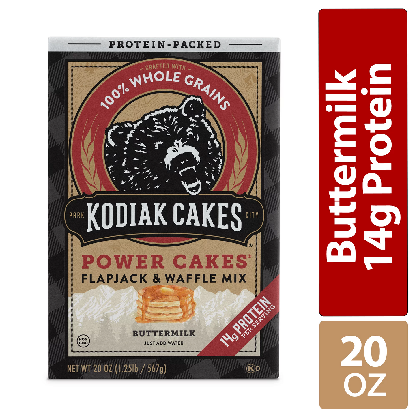 Kodiak Protein-Packed Power Cakes Buttermilk Flapjack and Waffle Mix, 20 oz Box