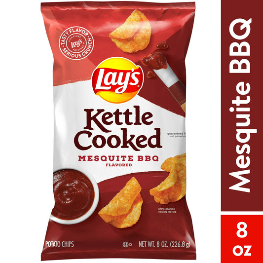 Lay's Kettle Cooked Mesquite BBQ Potato Snack Chips, Gluten-Free, 8 oz Bag