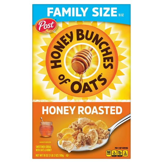 Post Honey Bunches of Oats Honey Roasted Breakfast Cereal, 18 oz Box