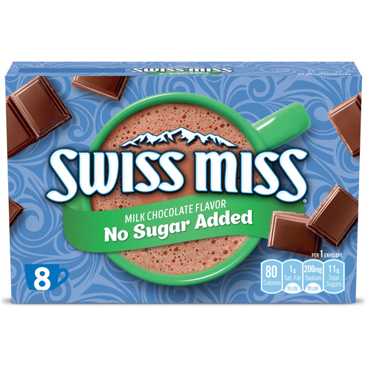 Swiss Miss No Sugar Added Milk Chocolate Flavored Hot Cocoa Mix, 8 Count Hot Cocoa Mix Packets