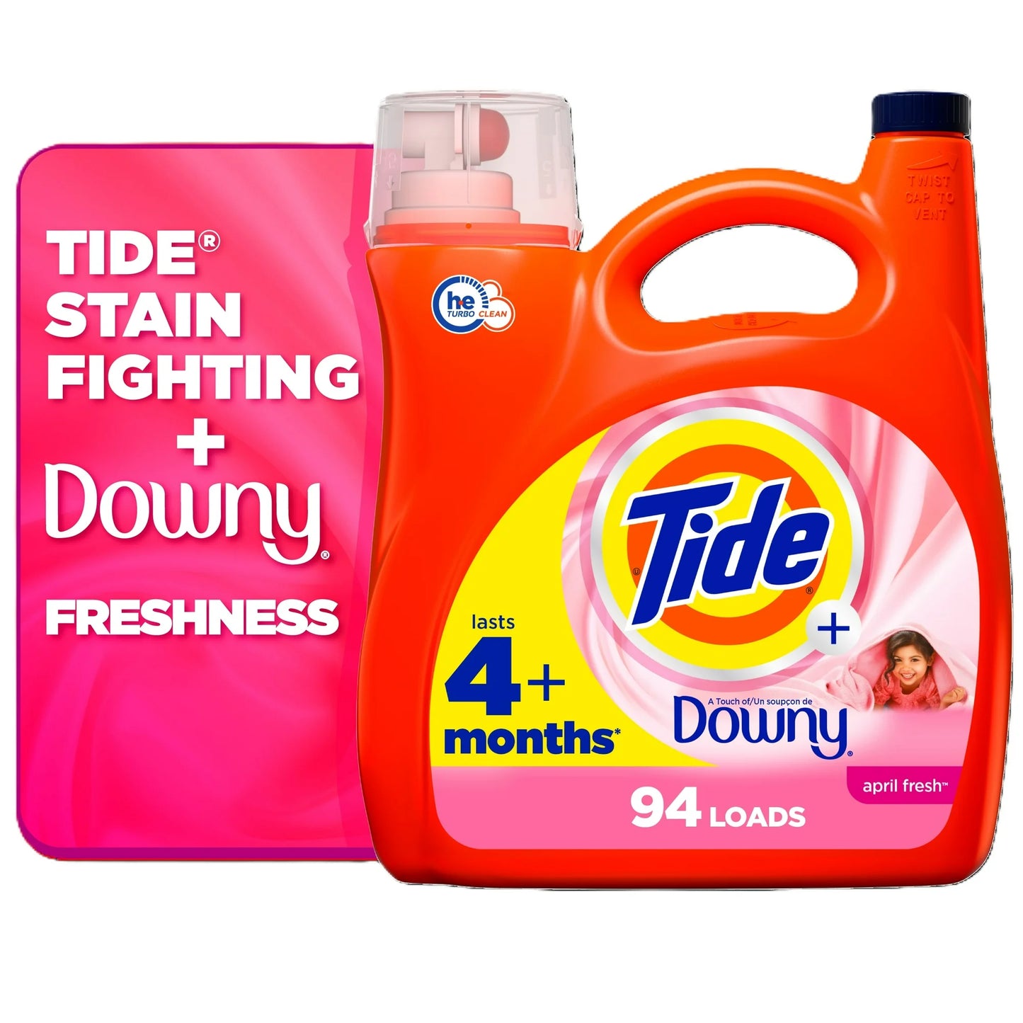 Tide Plus a Touch of Downy Liquid Laundry Detergent, April Fresh Scent, 94 Loads, 132 fl oz