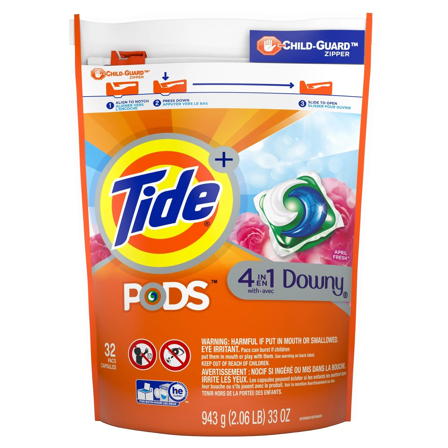 Tide Pods Laundry Detergent Soap Packs with Downy, April Fresh, 32 Ct