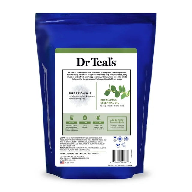 Dr Teal's Pure Epsom Salt, Relax & Relief, Eucalyptus and Spearmint, 7lbs