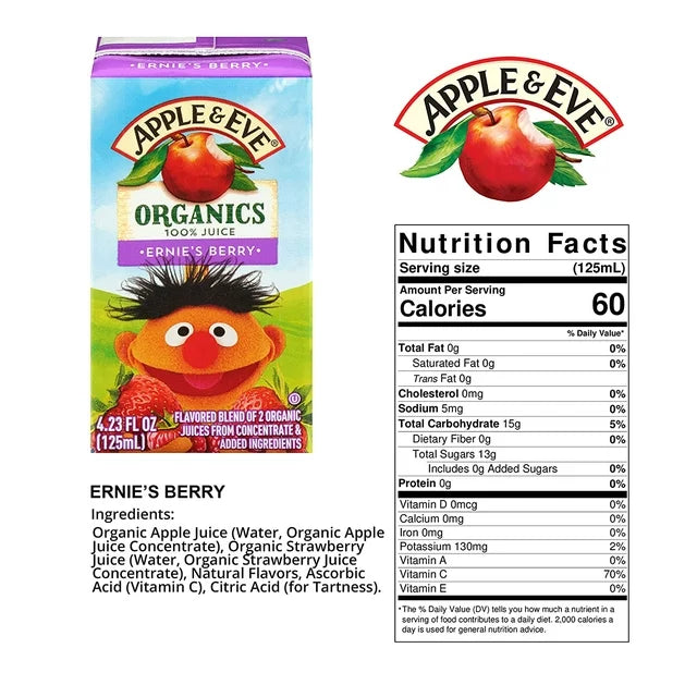 Apple & Eve Sesame Street Organic 100% Juice 4.23 Fl. Oz