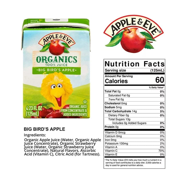 Apple & Eve Sesame Street Organic 100% Juice 4.23 Fl. Oz