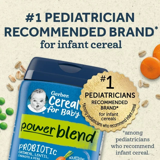 Gerber Cereal for Baby Power Blend 2nd Foods Probiotic Oatmeal Baby Cereal, Peach Apple, 8 oz Canister