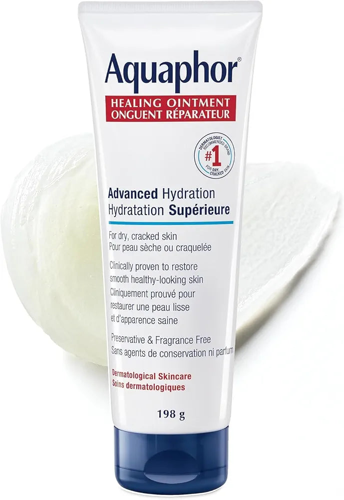 Aquaphor Healing Ointment, Multipurpose Ointment for Dry, Cracked Skin, Chafing, Cuticle Care, Fragrance Free, Non Greasy and Non Comedogenic Body Moisturizer, Dermatological Skin Care, 198g