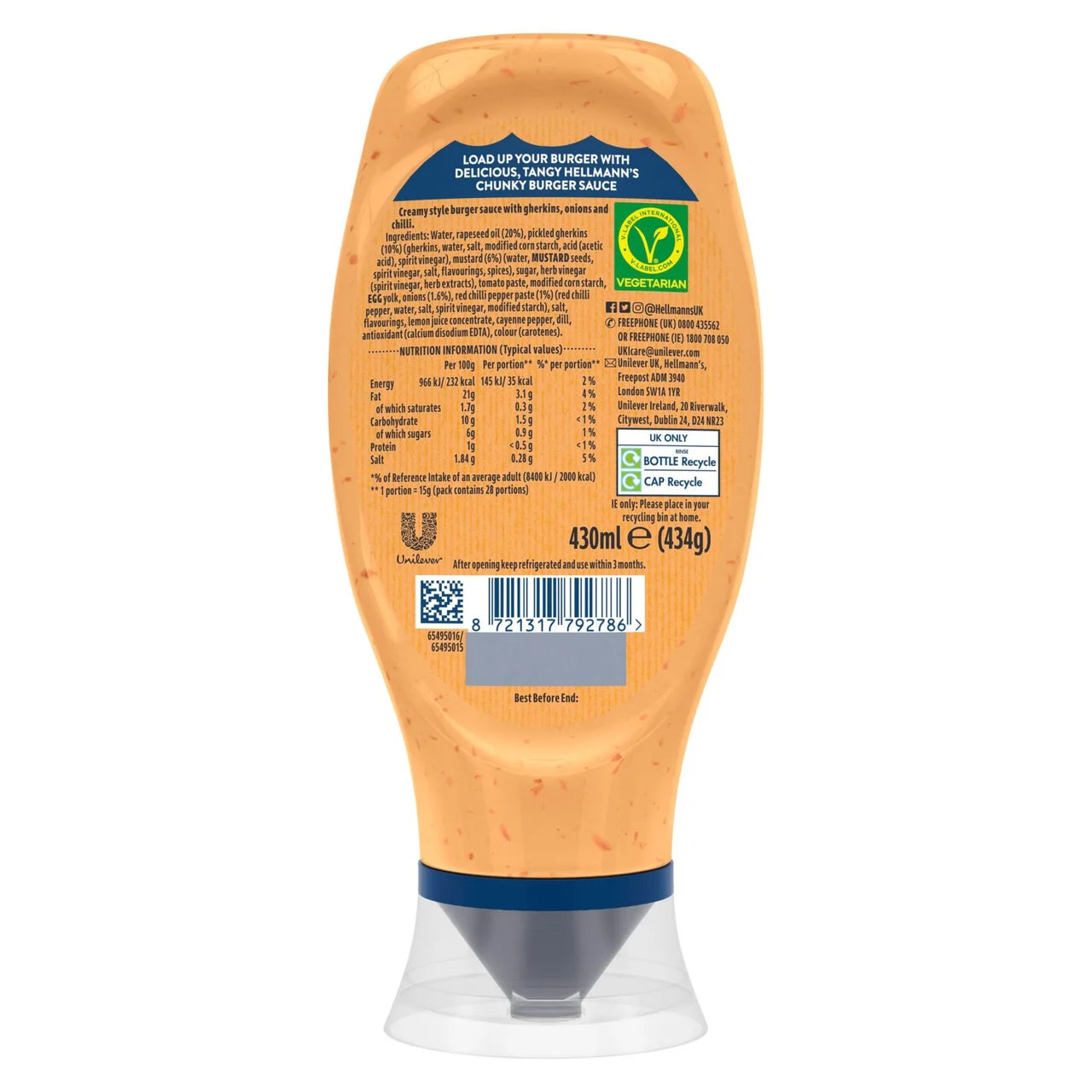 Hellmann's Chunky Burger Sauce for delicious burgers, wraps or chips 430 ml