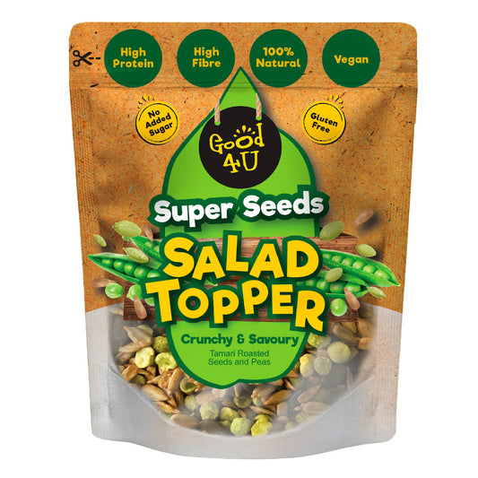 Salad Topper Super Seeds
Crunchy & Savoury Tamari Roasted Seeds and Peas 150g