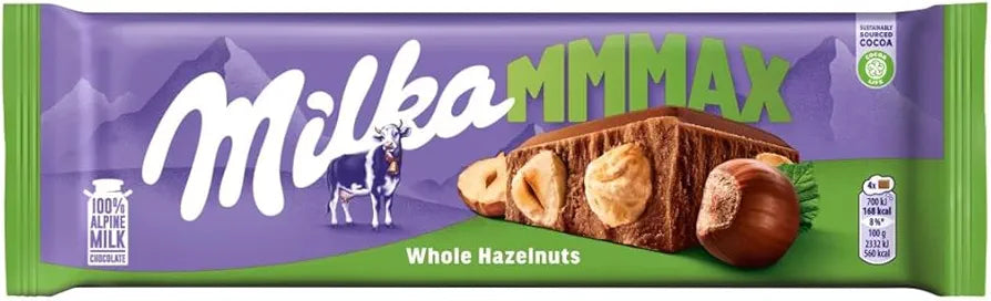 Milka Mmmax Whole Hazelnuts, Alpine Milk Chocolate with Whole Hazelnuts, 250g