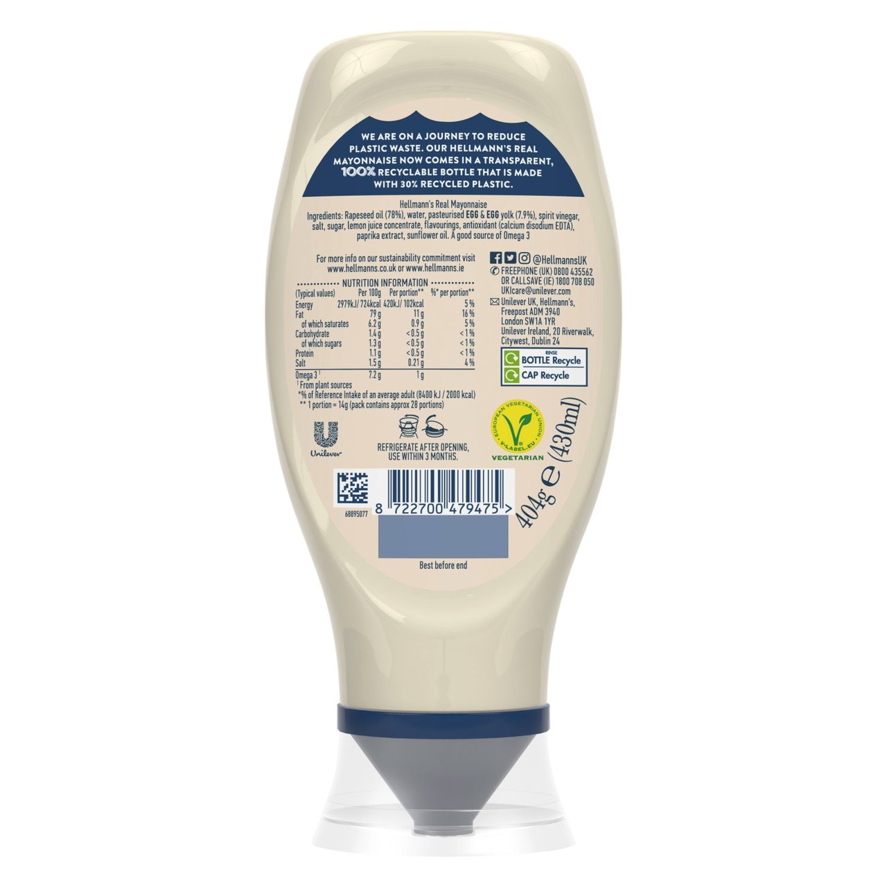 Hellmann's Real Squeezy Mayonnaise 430ml