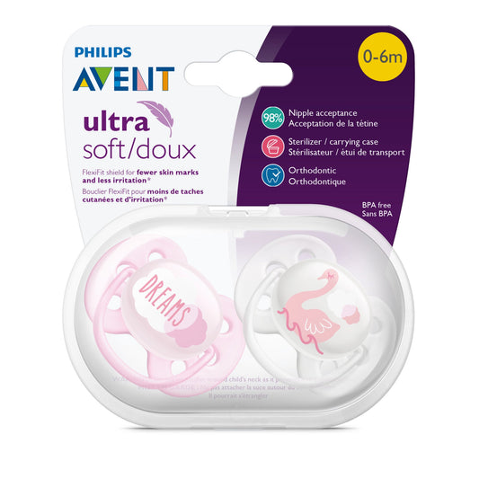 Philips Avent Ultra Soft Pacifier, 0-6 Months, Dreams and Swan Designs, 2 Pack