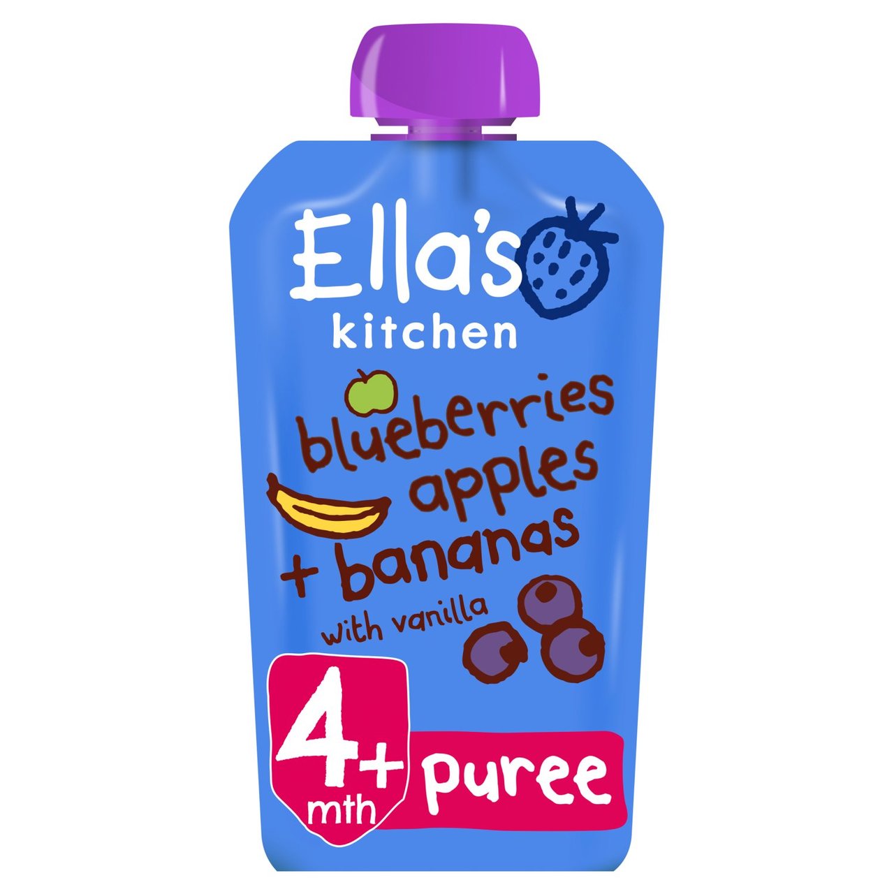 Ella's Kitchen Blueberries, Apples, Bananas Organic Puree Pouch, 4 mths+ 120g