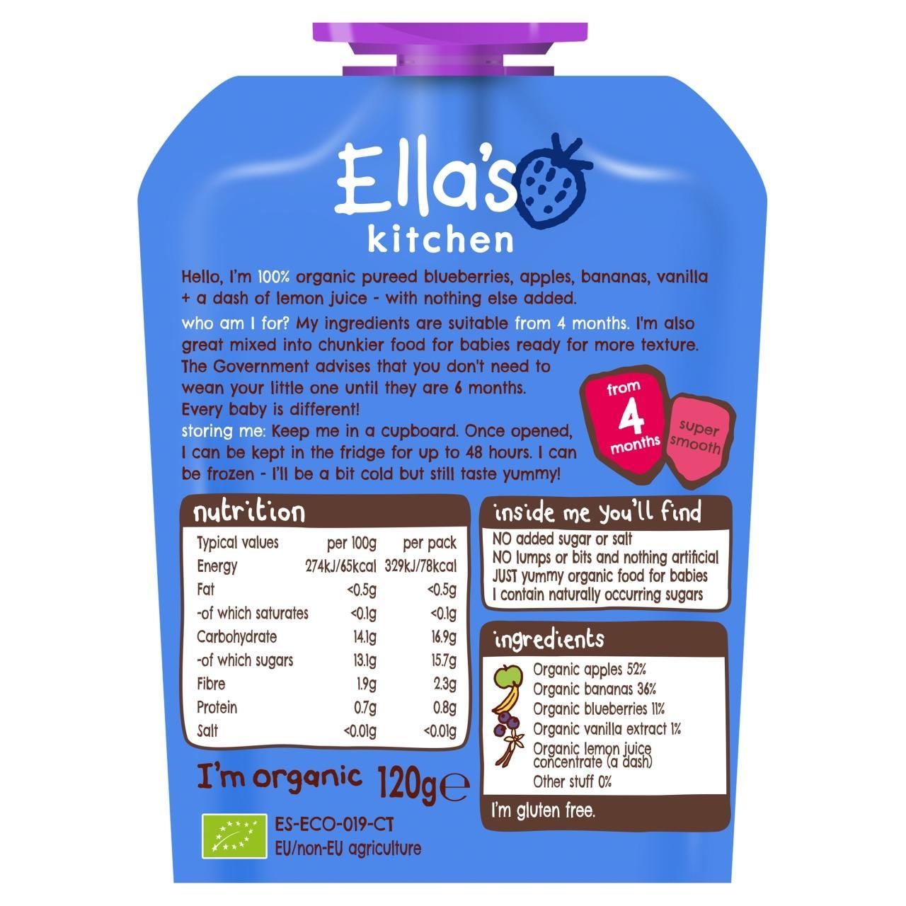 Ella's Kitchen Blueberries, Apples, Bananas Organic Puree Pouch, 4 mths+ 120g