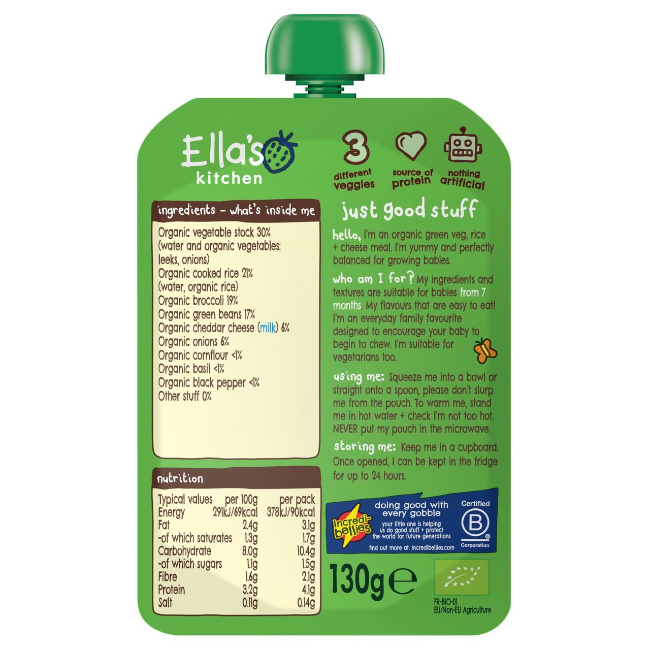 Ella's Kitchen Organic Veggie Risotto with Cheese Pouch, 7 mths+ 130g
