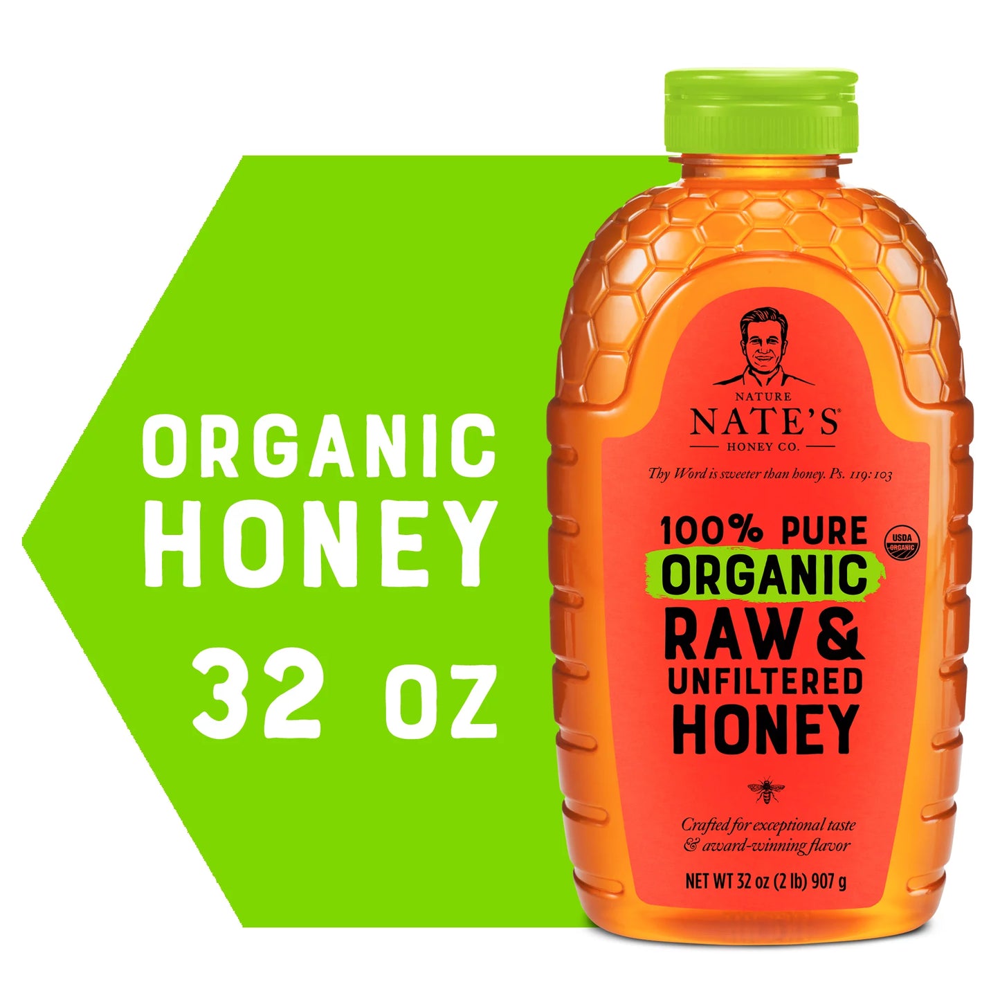 Nature Nate's Organic Honey: 100% Pure, Raw & Unfiltered Honey - 32 fl oz