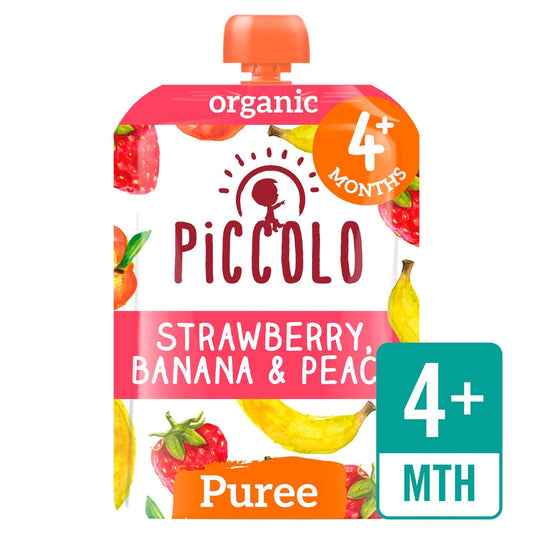 Piccolo Strawberry, Banana & Peach Organic Pouch, 4 mths+ 100g